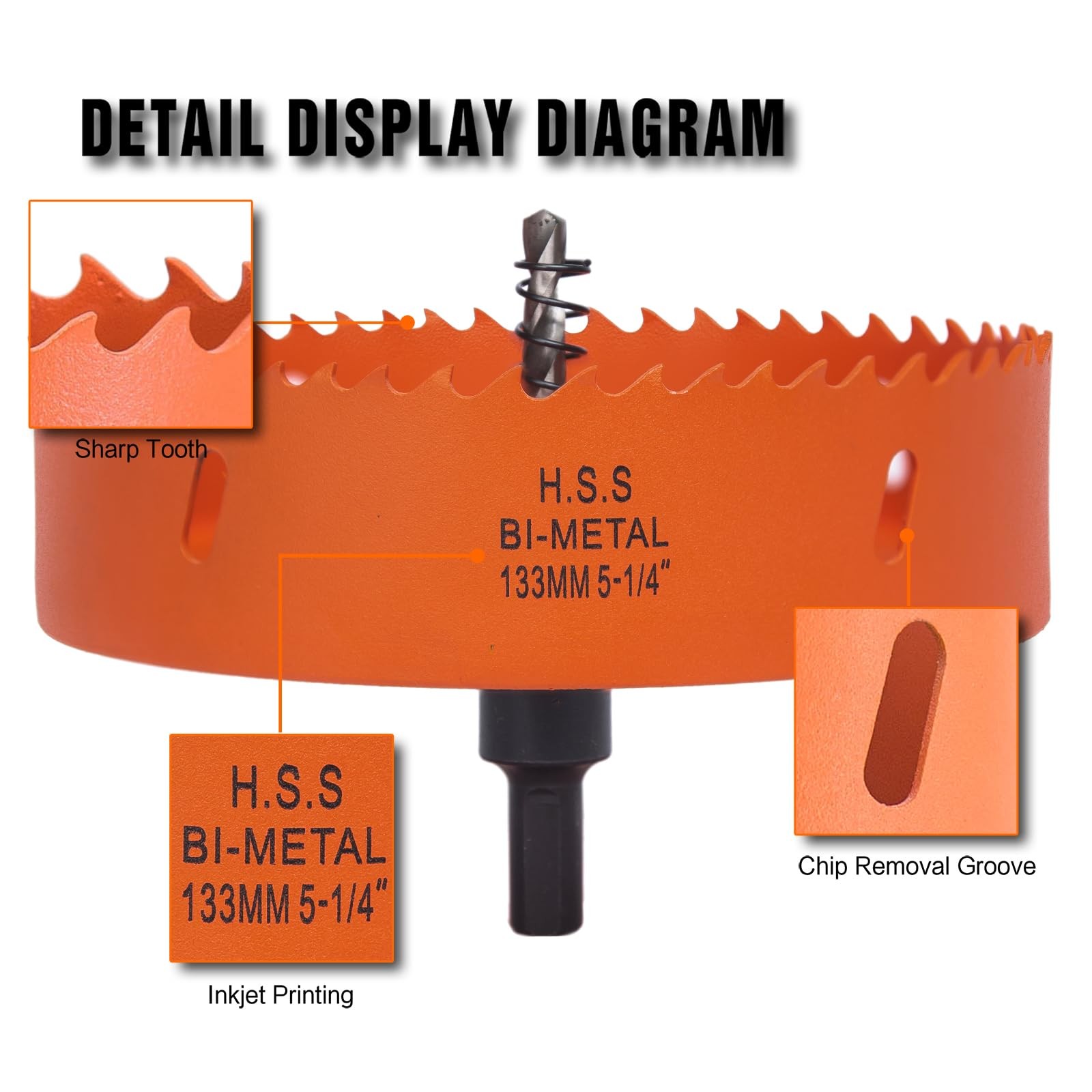 VIKITON 5-1/4 Inch Hole Saw with Arbor for Metal Wood in, Orange
