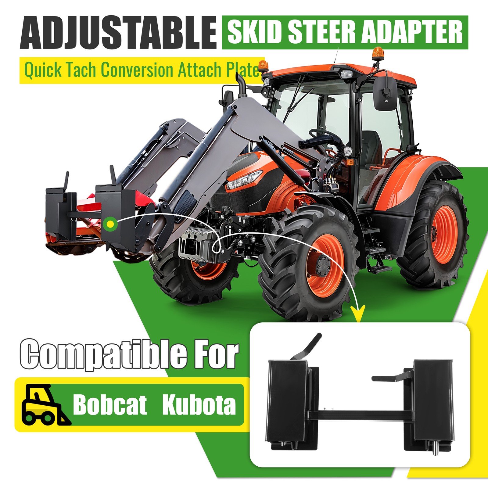 New Adjustable Skid Steer Quick Tach Conversion Adapter Plate Attachment 4000LBS