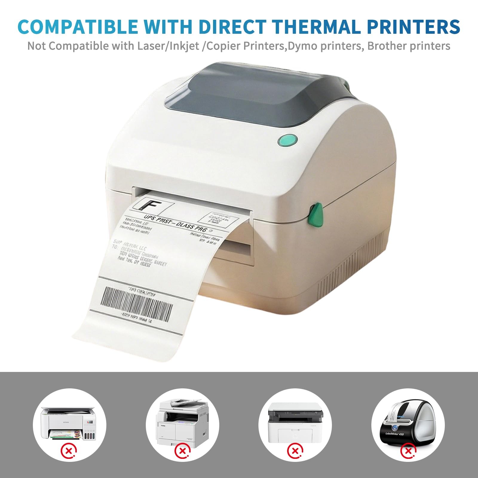 4X6 Blank Direct Thermal Shipping Labels, 250 Labels per Roll, 6 Rolls, 1500 Lab