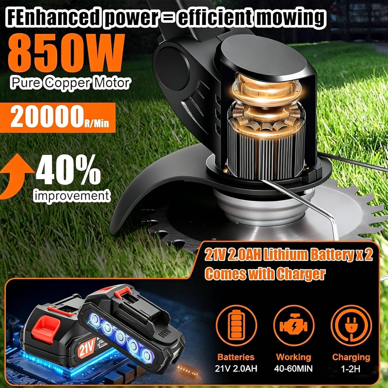 Cordless Weed Wacker 21V Stringless Weed Wacker Battery Powered Lightweight 3…