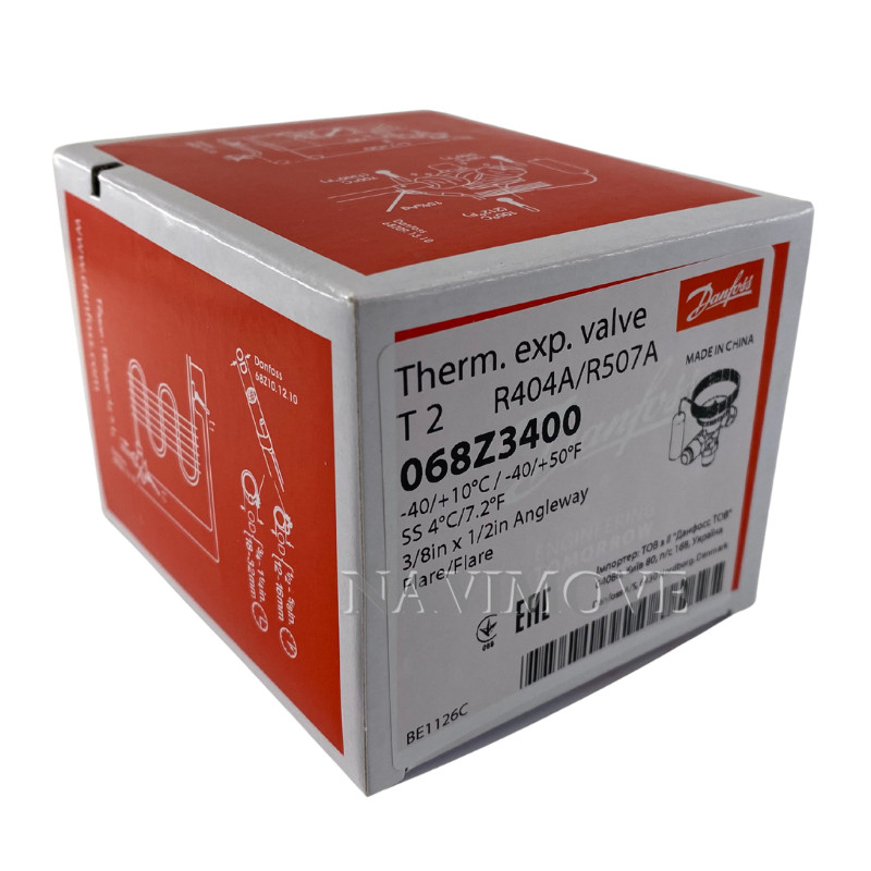 New DANFOSS 068Z3400 Thermostatic Expansion Valve R404A/R507A 3/8″ x 1/2″ USA