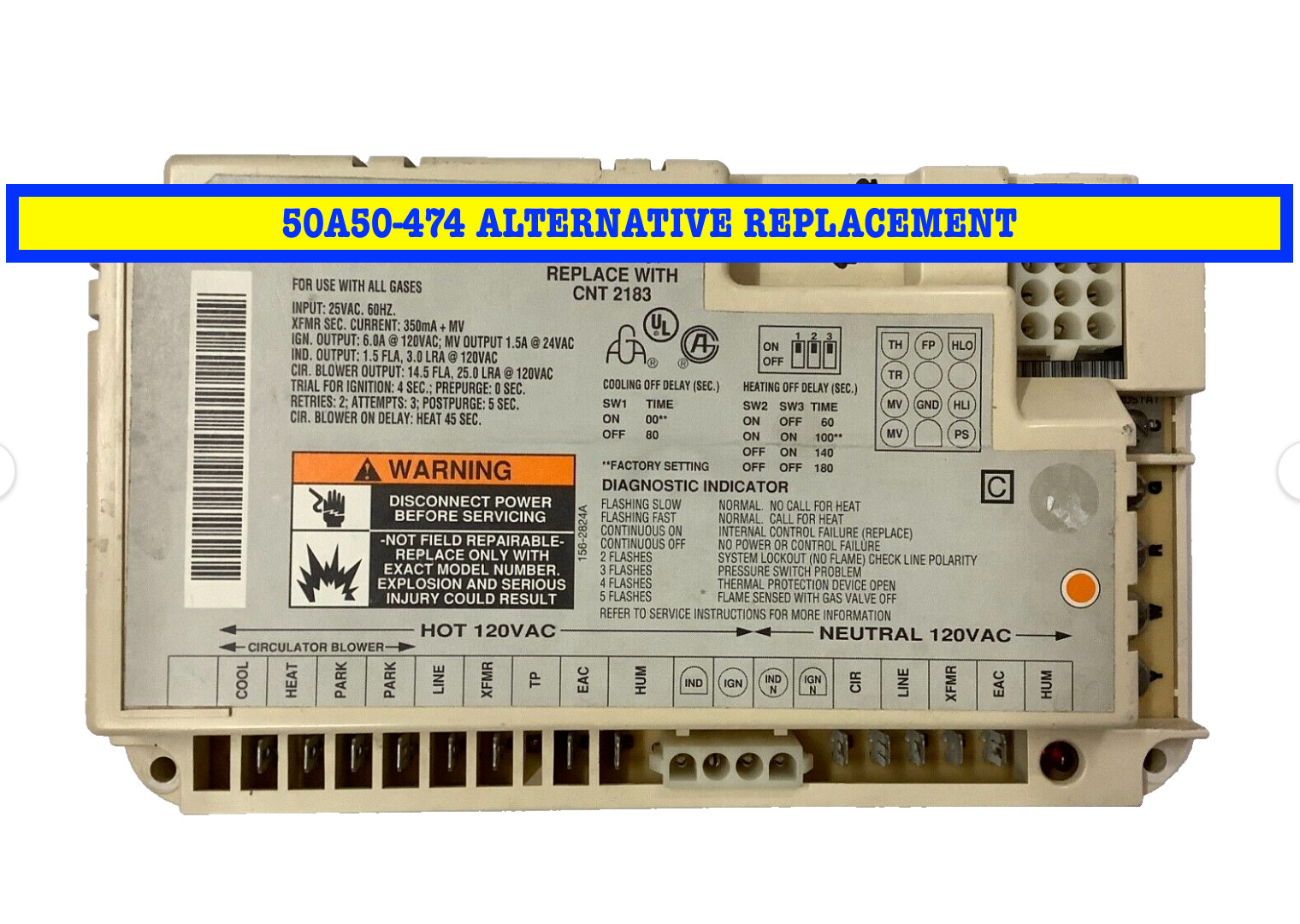 White Rodgers 50A50-474 Control Board OEM TRANE D330934P01 CNT 2183 tested