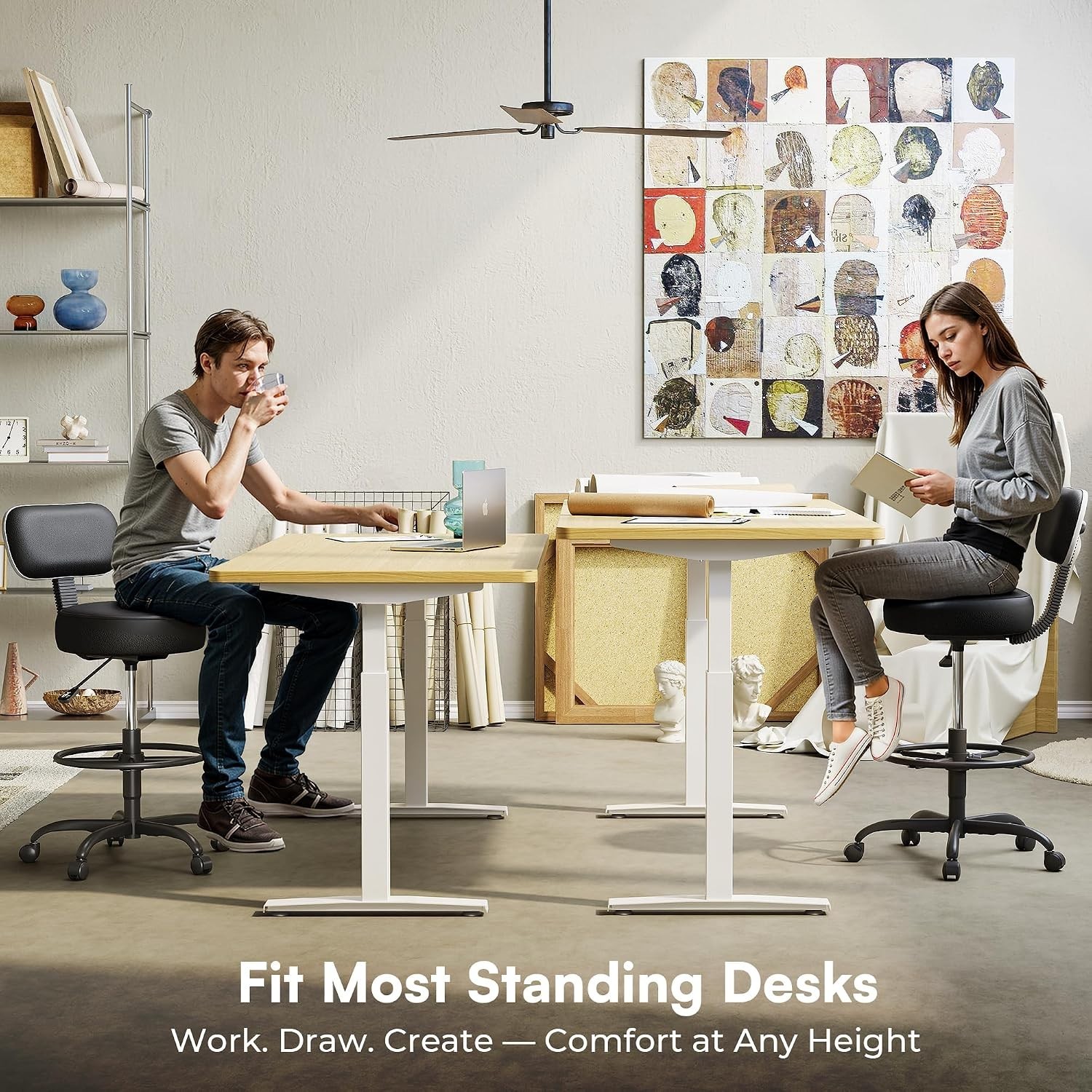Heavy-Duty Adjustable Drafting Stool – Comfort Cushion & Ergonomic Backrest