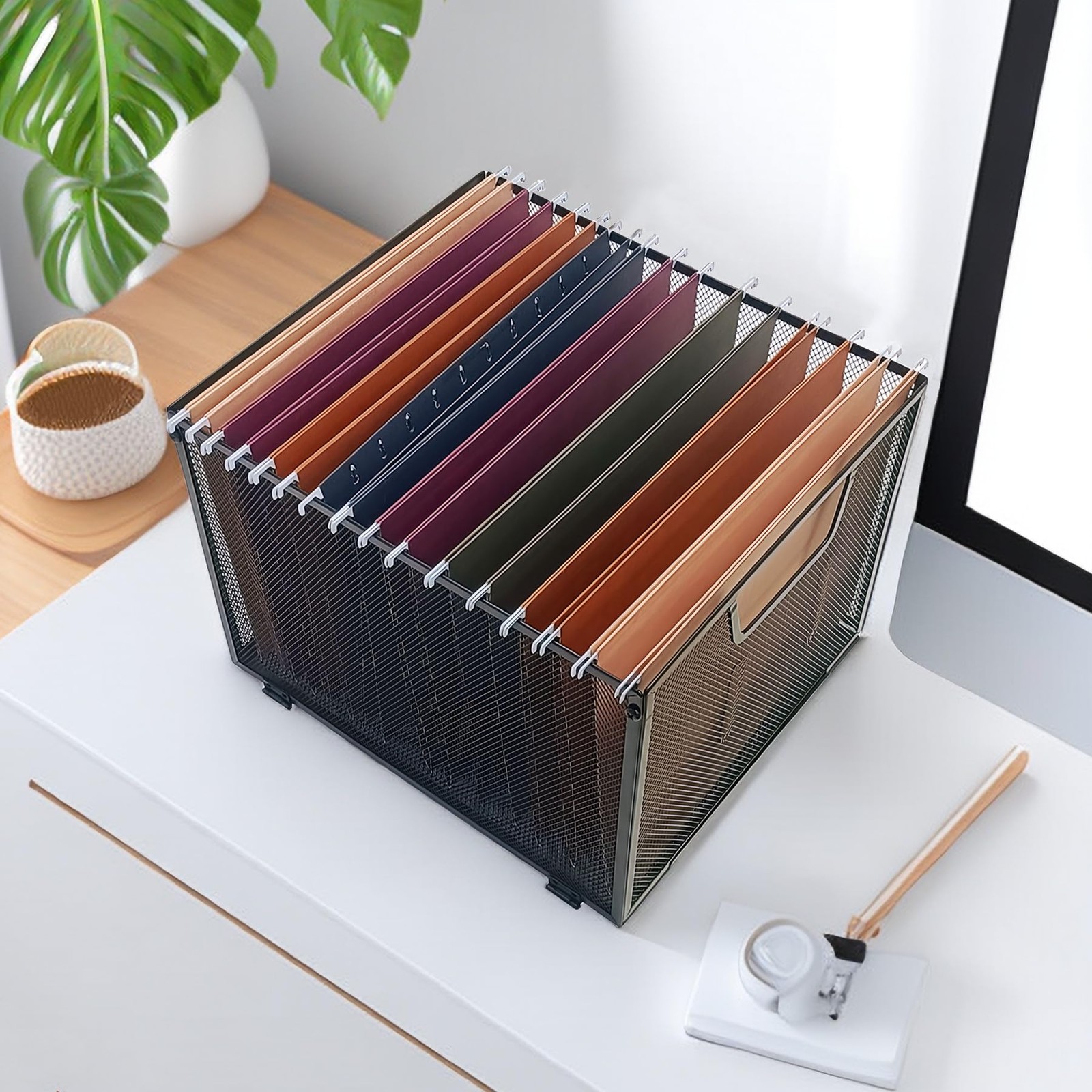 SREGGSIY 2 Pack Metal Hanging File Folder Organizer & Crate,Black Black
