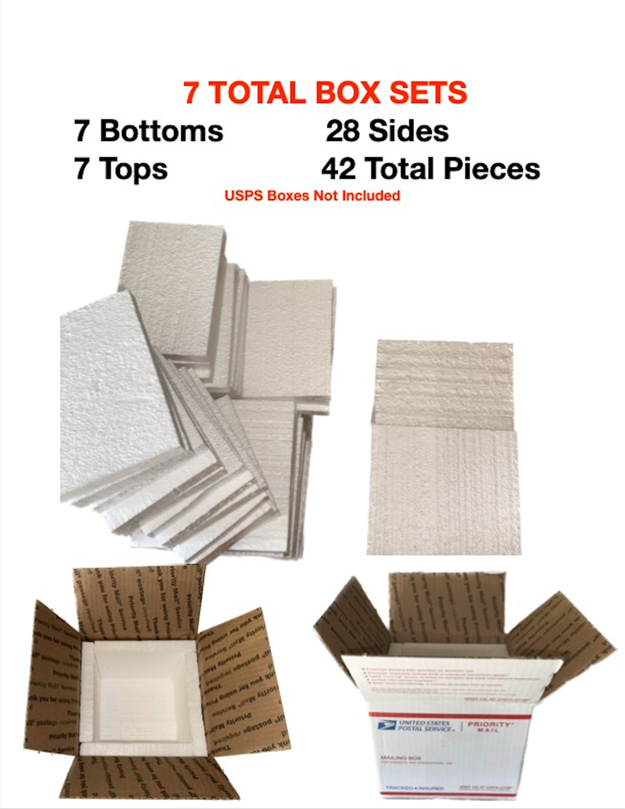 Styrofoam Cooler Box Insulation For USPS Box 4 – 7x7x6 Makes 7 Styrofoam Boxes