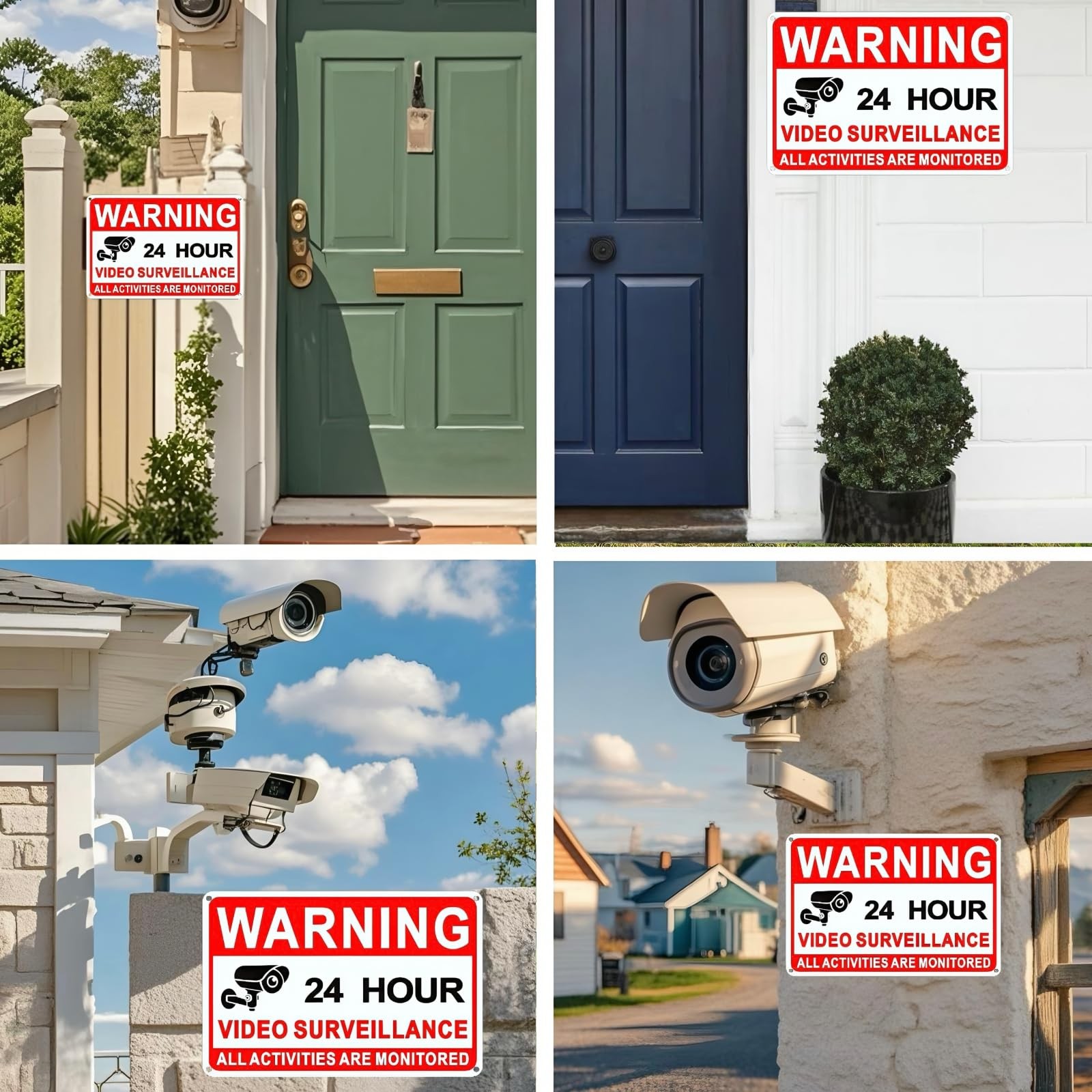 4 Pack Video Surveillance Signs, 24hr Monitoring No Trespassing Camera Sign