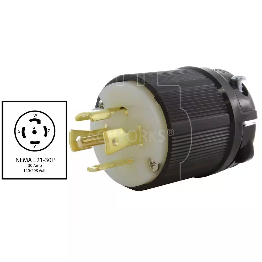 NEMA L21-30P 30 Amp 3-Phase 120/208-Volt 3PY, 5-Wire Locking Male Plug with UL,