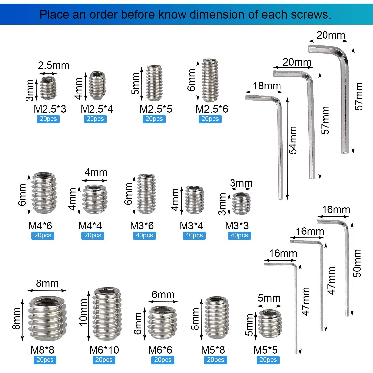 All-In-One 340pcs Metric Hex Socket Head Set Screws for DIY & Professional Use
