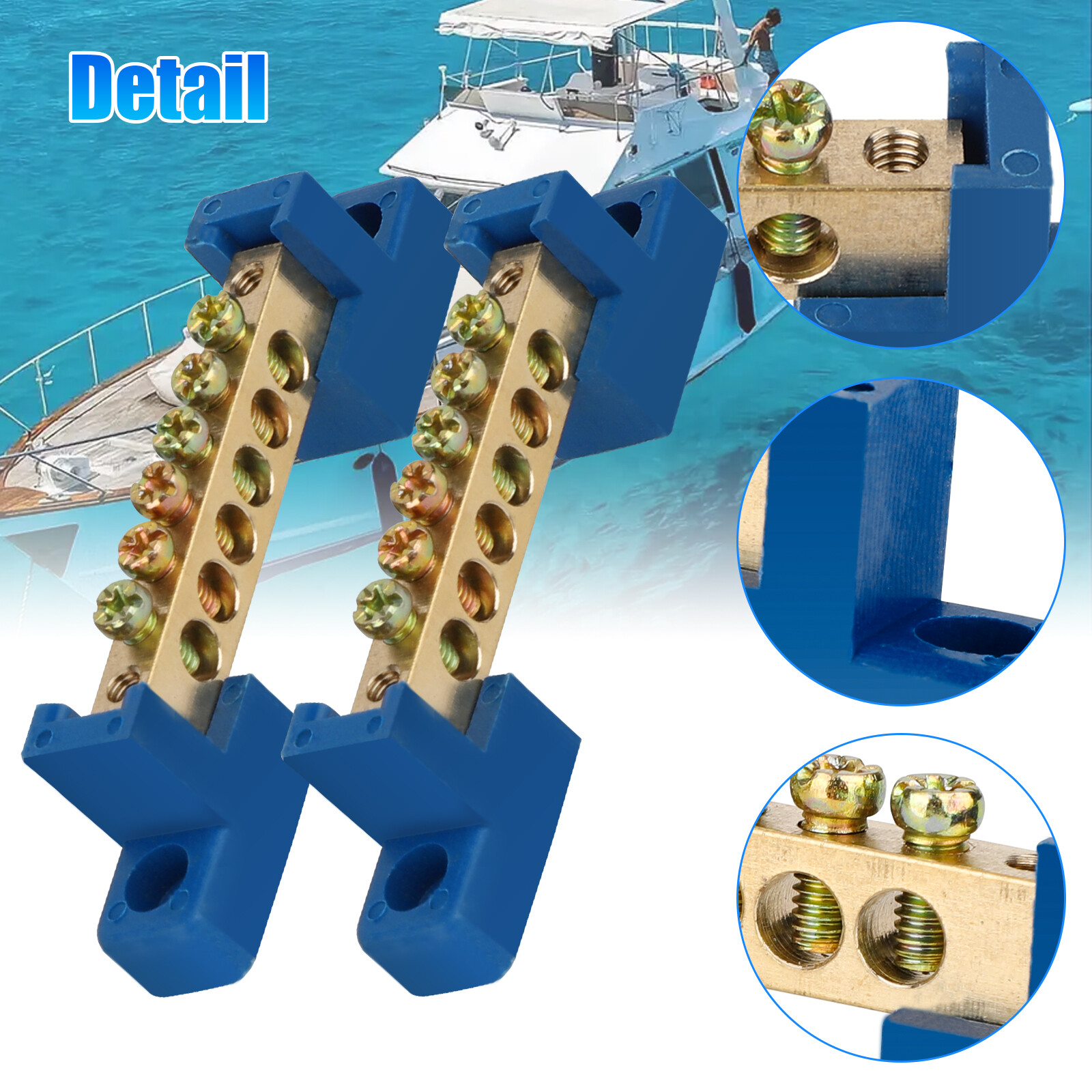 2X 6 Terminal Bus Bar Block Power Distribution Brass Wire Screw Grounding Strip