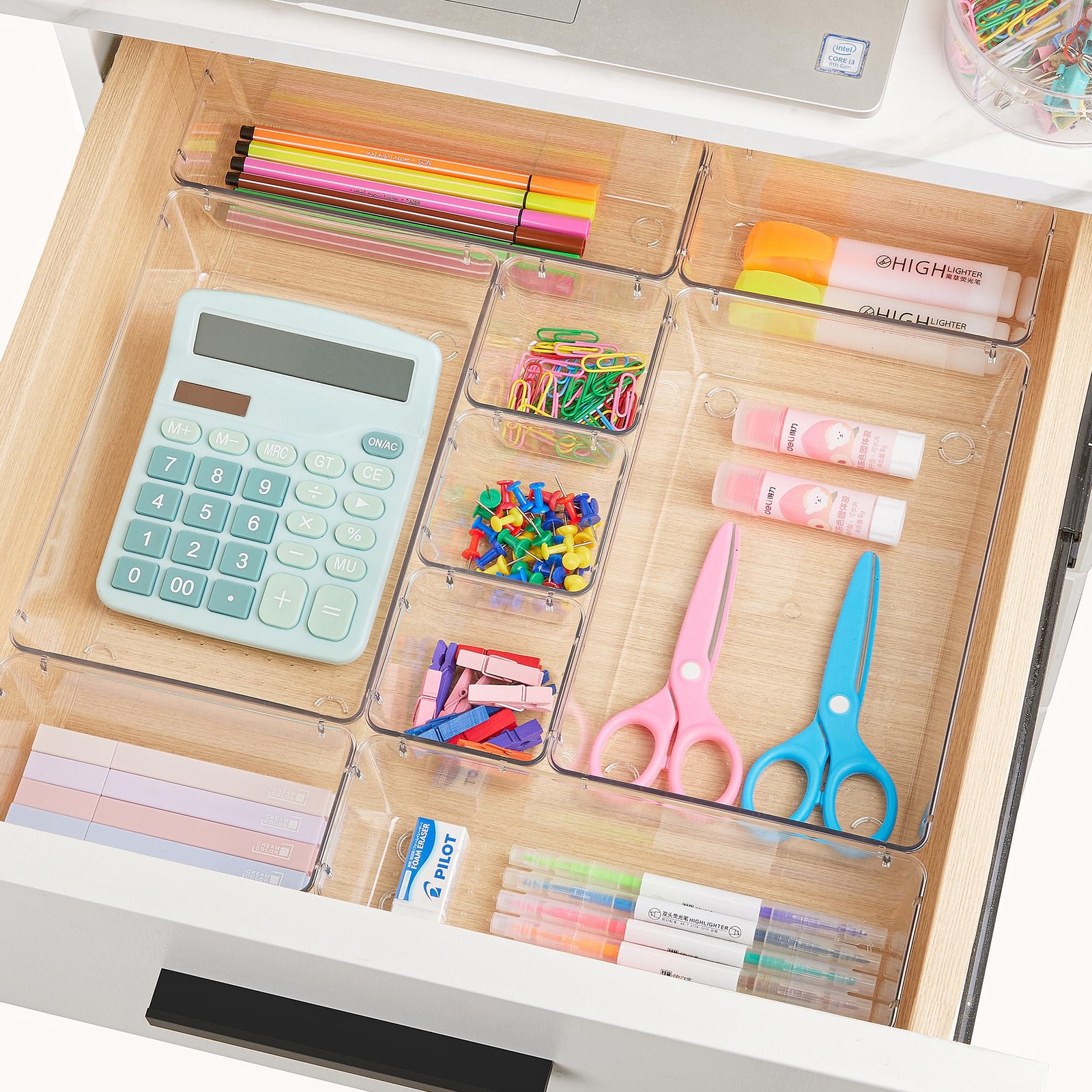 25PC Clear Plastic Drawer Organizers Set 4 Sizes Makeup Office Kitchen