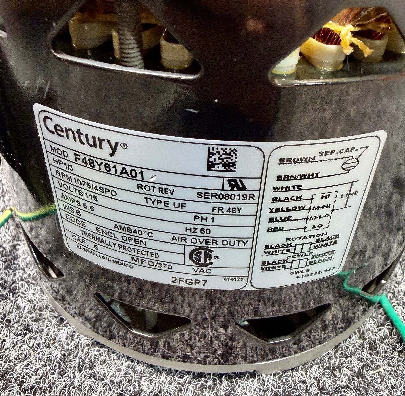 Century 753A Direct Drive Blower Motor 1/3HP, 1075 Rpm, 115V AC, T-Flex Mount
