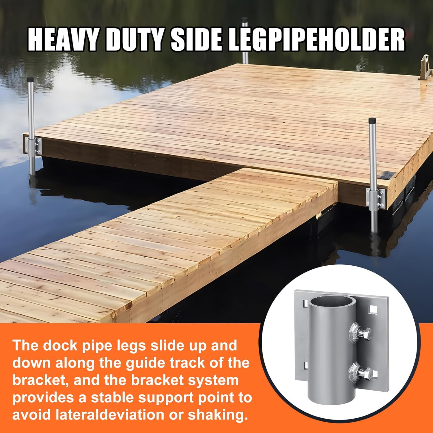Stationary Dock Side Leg Pipe Holder Heavy Duty Hardware Brackets 5X5 Inch Backe