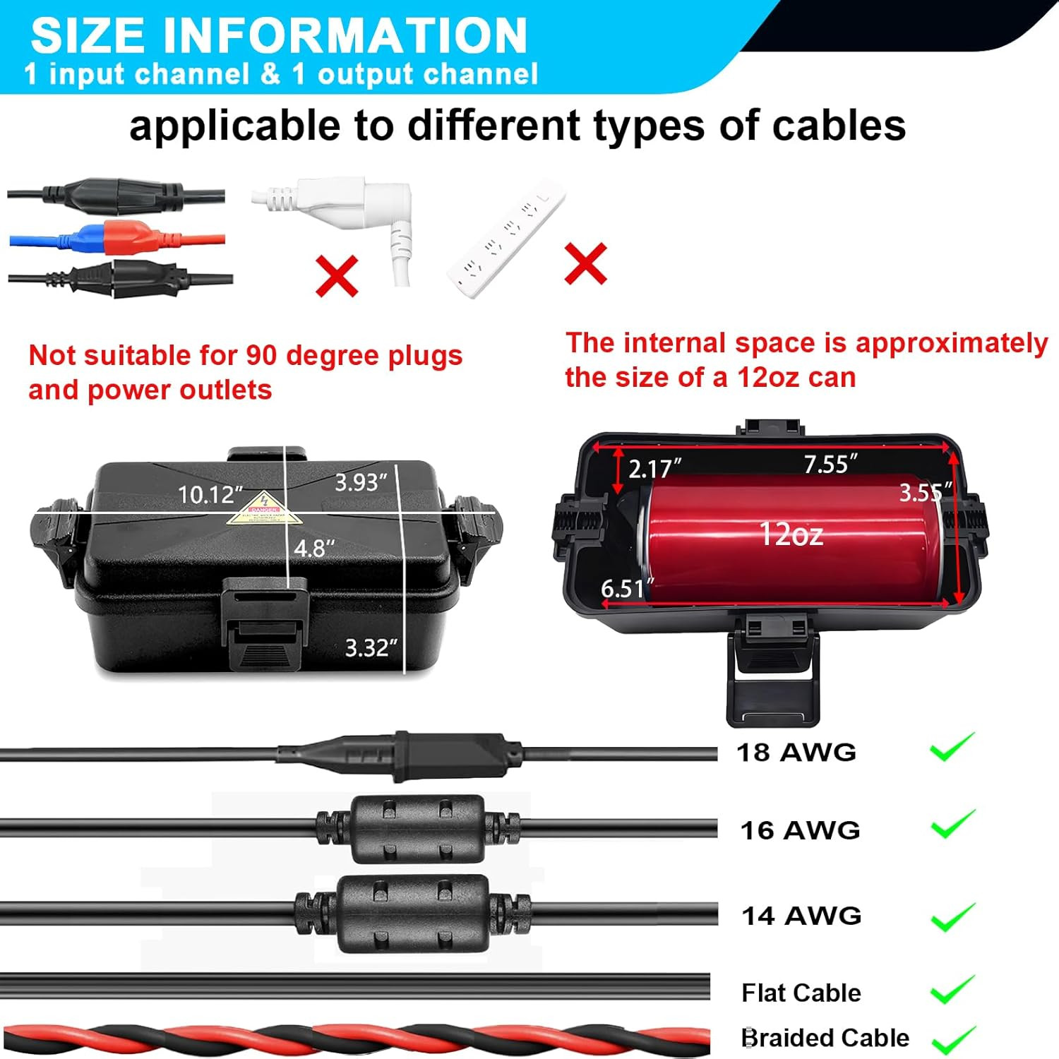 Outdoor Electrical Box Waterproof IP54 Black Outdoor Extension Cord Cover(Inner