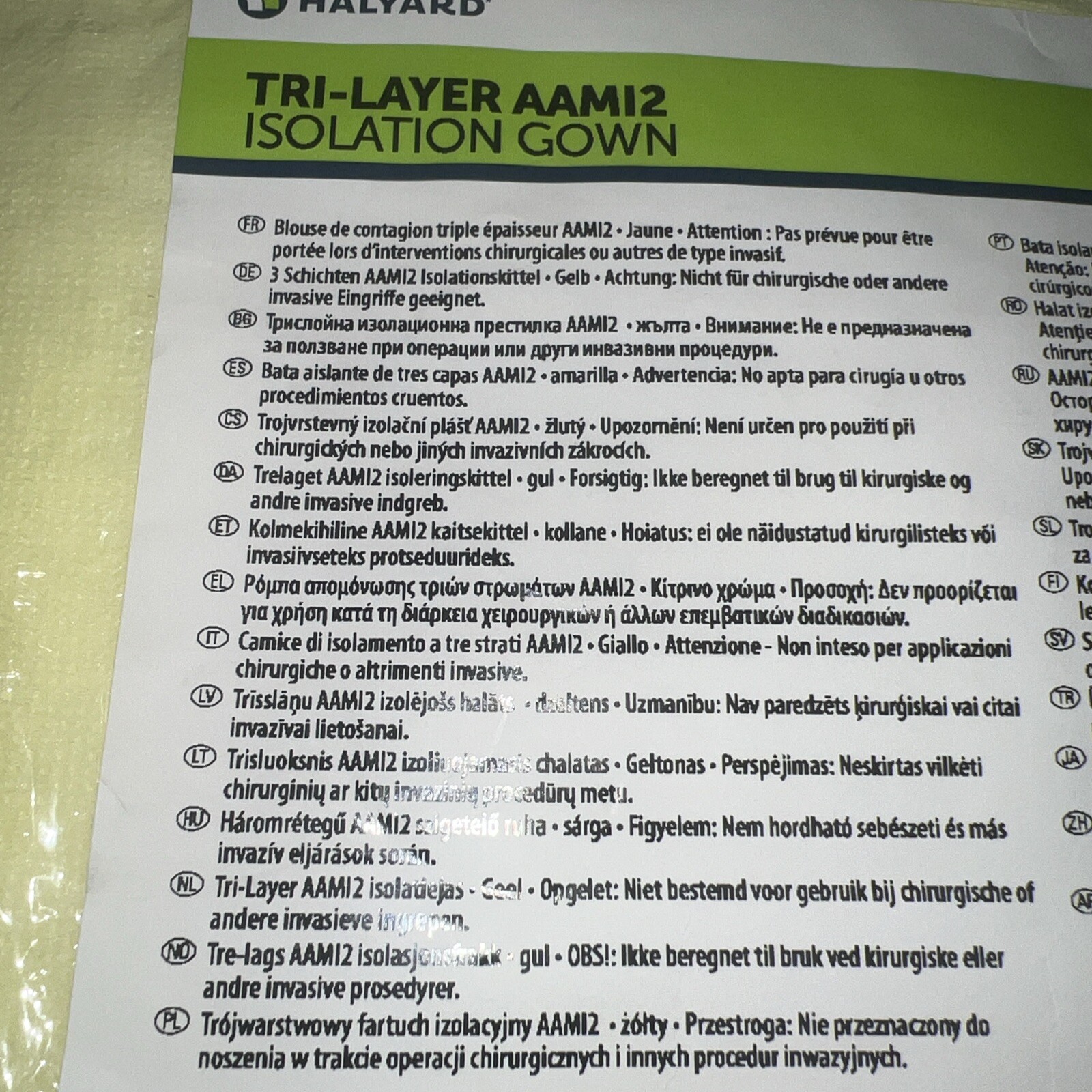Halyard 69979 TRI-Layer AAM12 Isolation G o w n, Yellow, L – Bag of 10