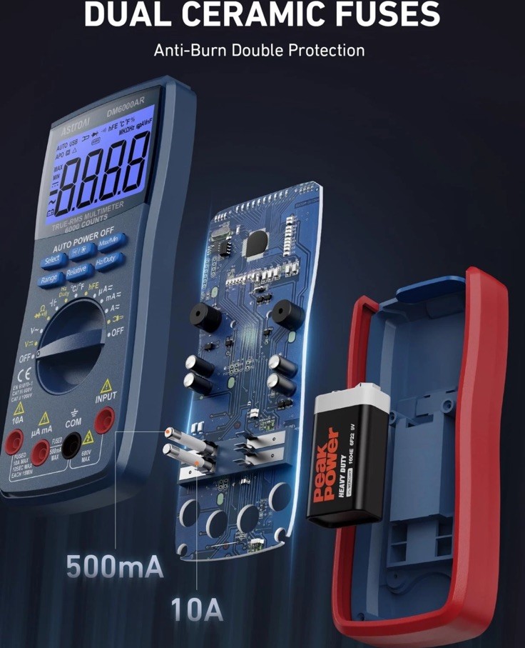 AstroAI DM6000AR True RMS Digital Multimeter 6000 Count CAT III 600V New