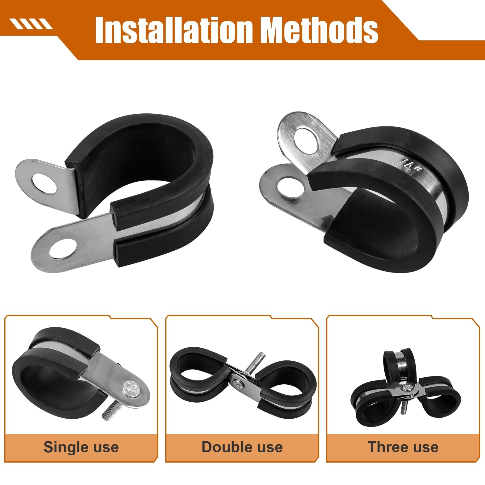 80pcs Rubber Cushion Insulated Clamp Stainless Steel Cable Clamps Assortment Kit