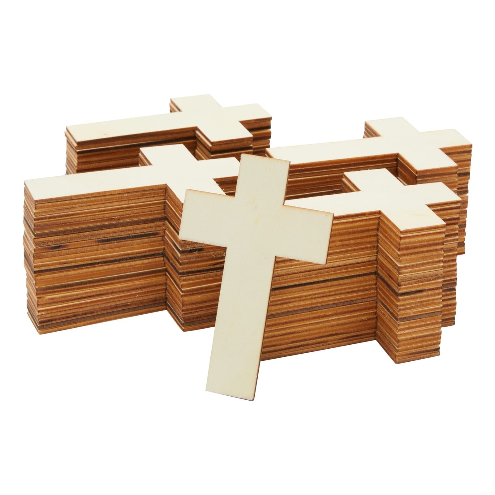 Juvale Unfinished Wooden Crosses – DIY 100 Pack, 4.1 x 2.6 inches, Brown