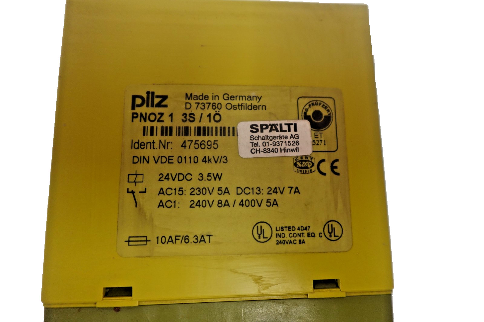 Pilz Pnoz PNOZ 1 3S/1O Safety Relay 475695 24Vdc 3.5W