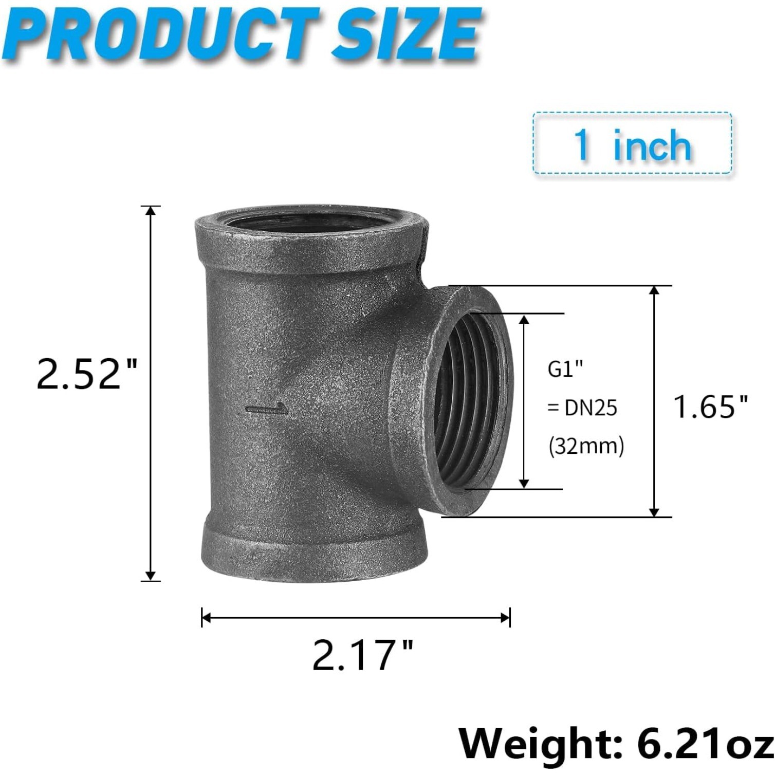 20 Pcs 1″ Pipe Fitting Tee, DN25 Threaded Gray Cast Malleable Iron Tee