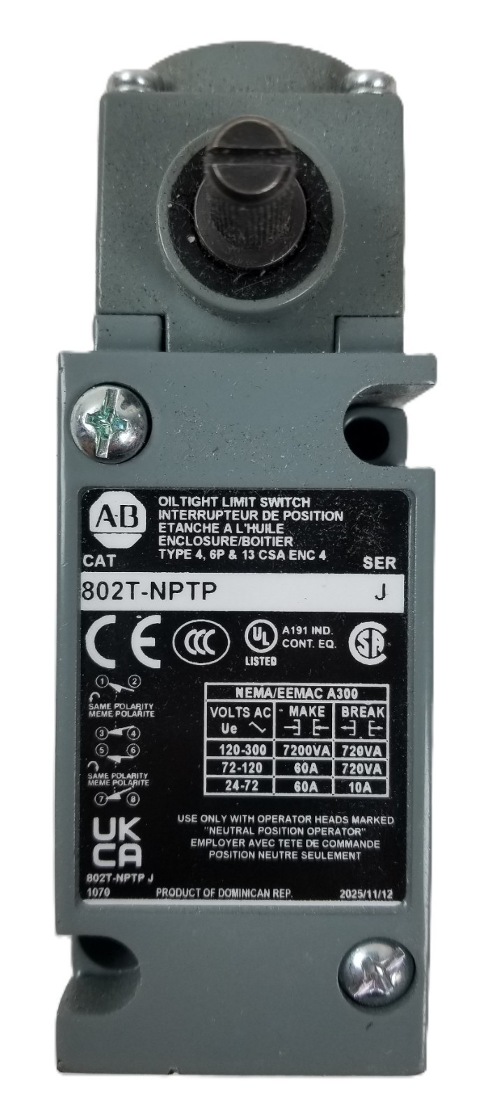 Allen-Bradley 802T-NPTP Limit Switch Oil Tight 4-Circuit 2NO/2NC 1/2″ NPT NEW