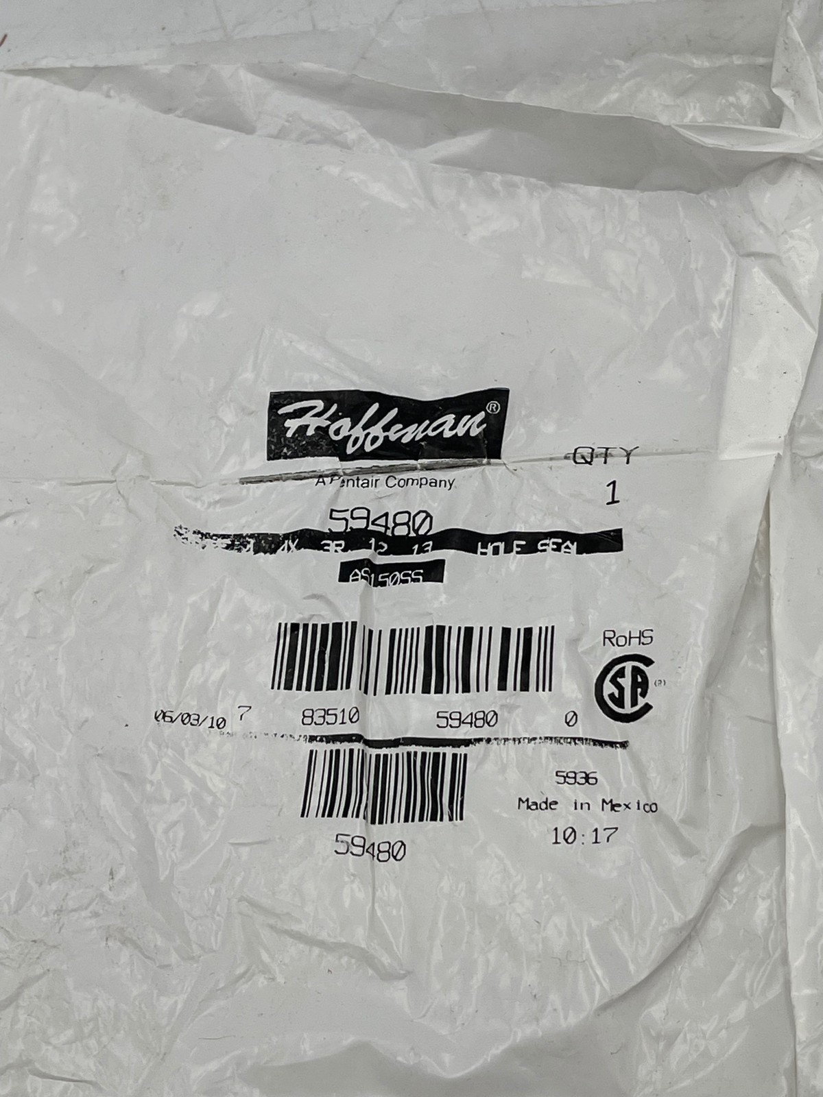 Hoffman 59480 Hole Seal Knockout Plug Metal Cover