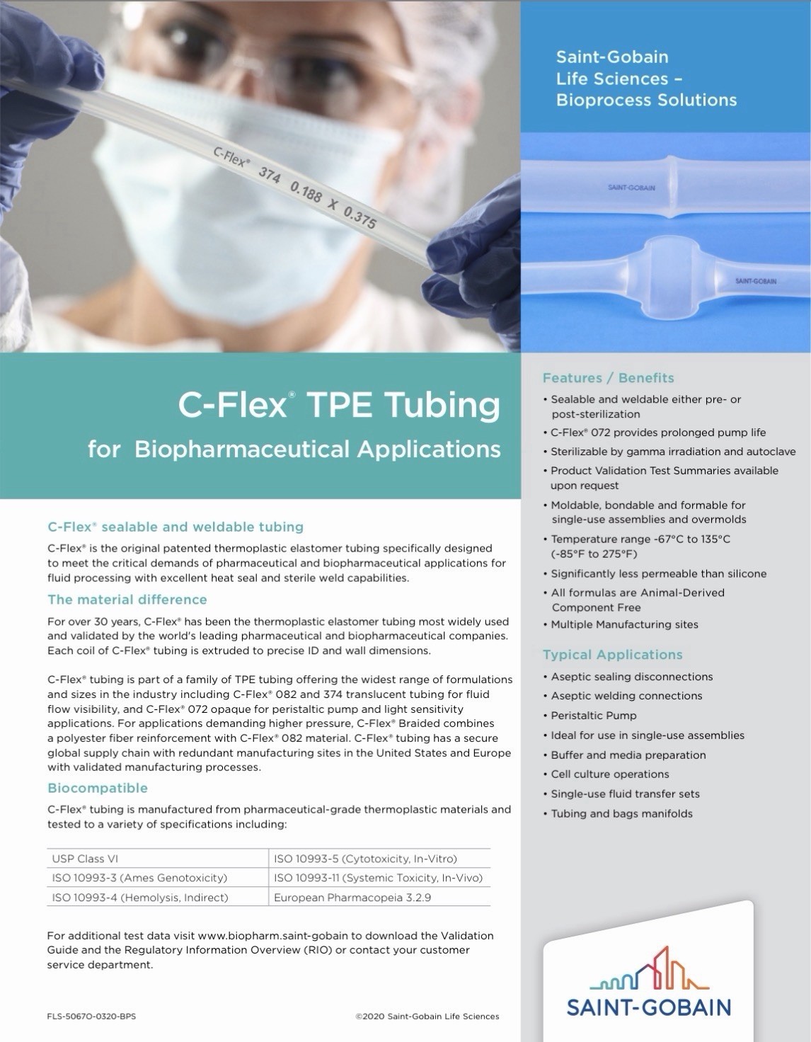 Saint Gobain C-Flex® 082 TPE 0.188 I.D. x 0.313 Wall 0.063, 350 ft