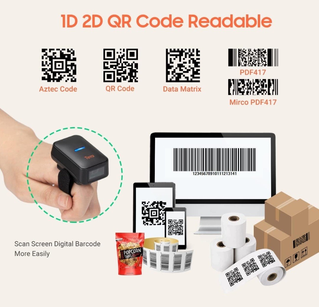 Tera HW0010 Wireless 2D Ring Mini Wearable Barcode Scanner