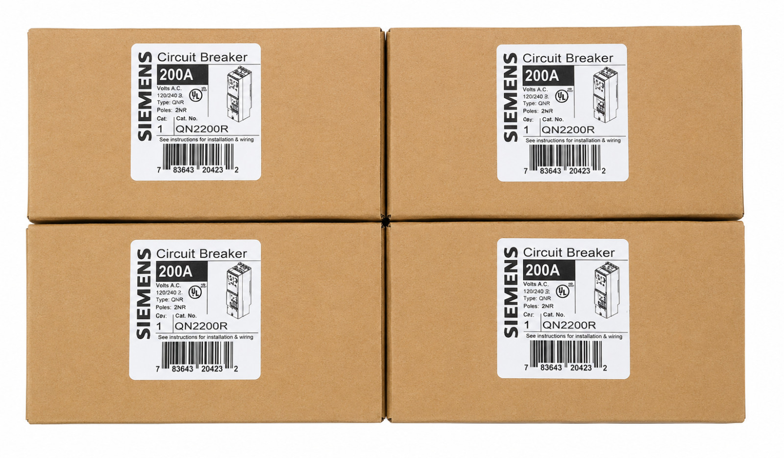 Siemens QN2200R 200A 2-Pole 120/240V Circuit Breaker Type QNR NIB – LOT OF 4