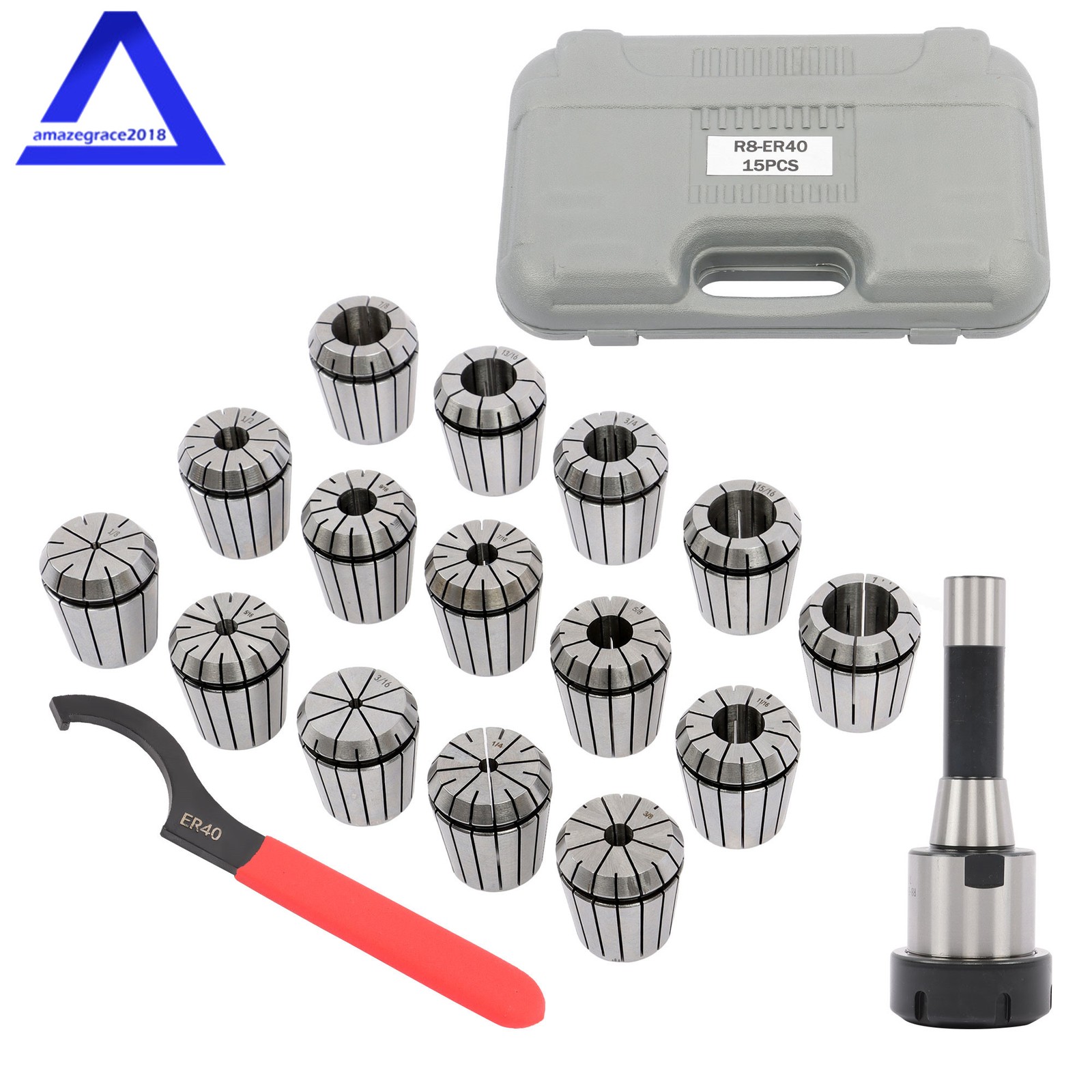 15 Pcs 1-/8» – 1» Collet Set R8 ER40 Shank Chuck Holder for Milling Machine