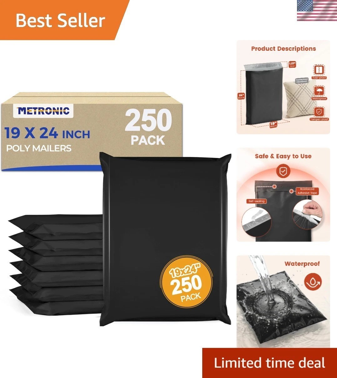 Poly Mailers 19×24 250PC Large Shipping Bags for Business Black | Heavy Duty …