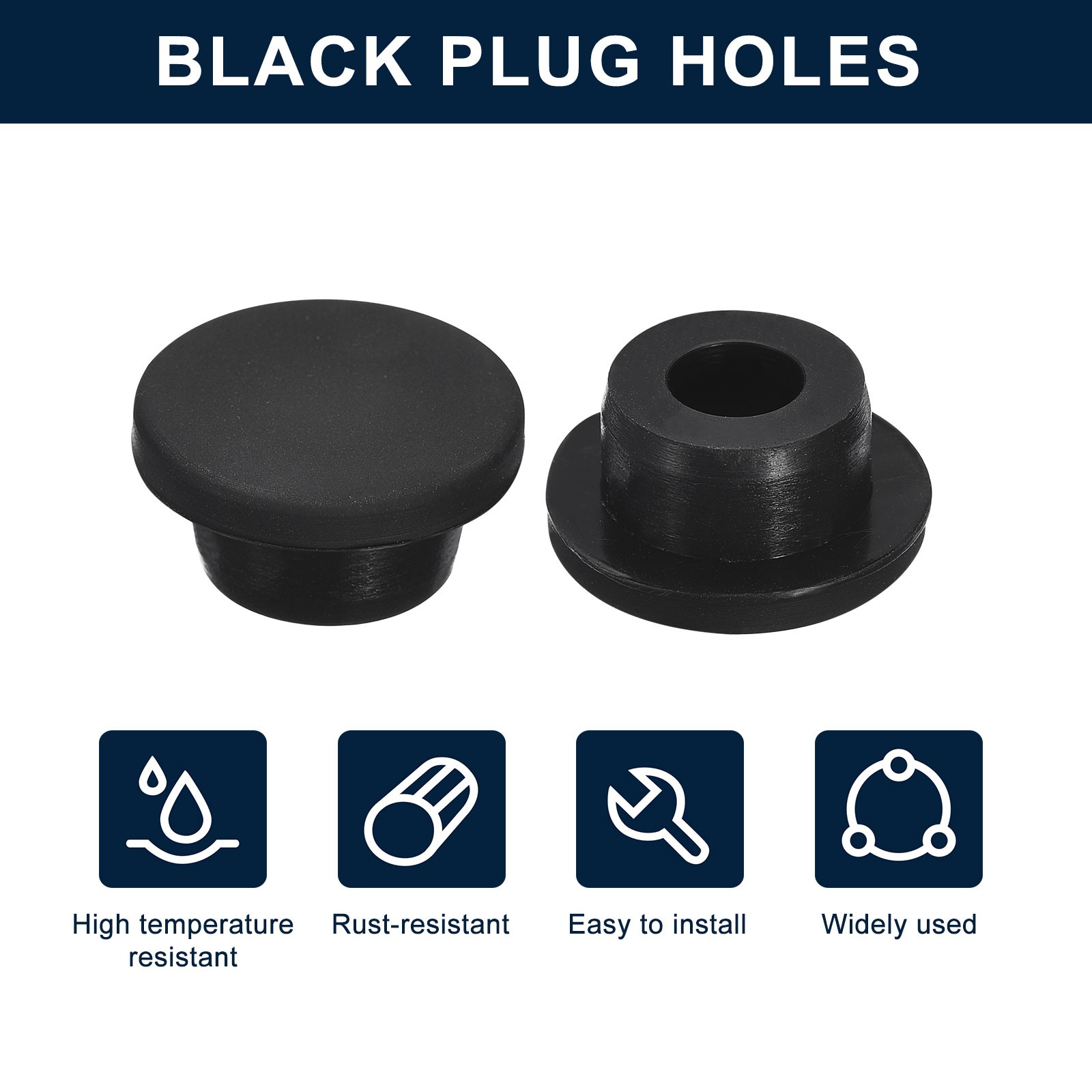 6 Pcs Black Plug Holes H20 Rubber Button Plug for 20mm / 0.79″ Hole