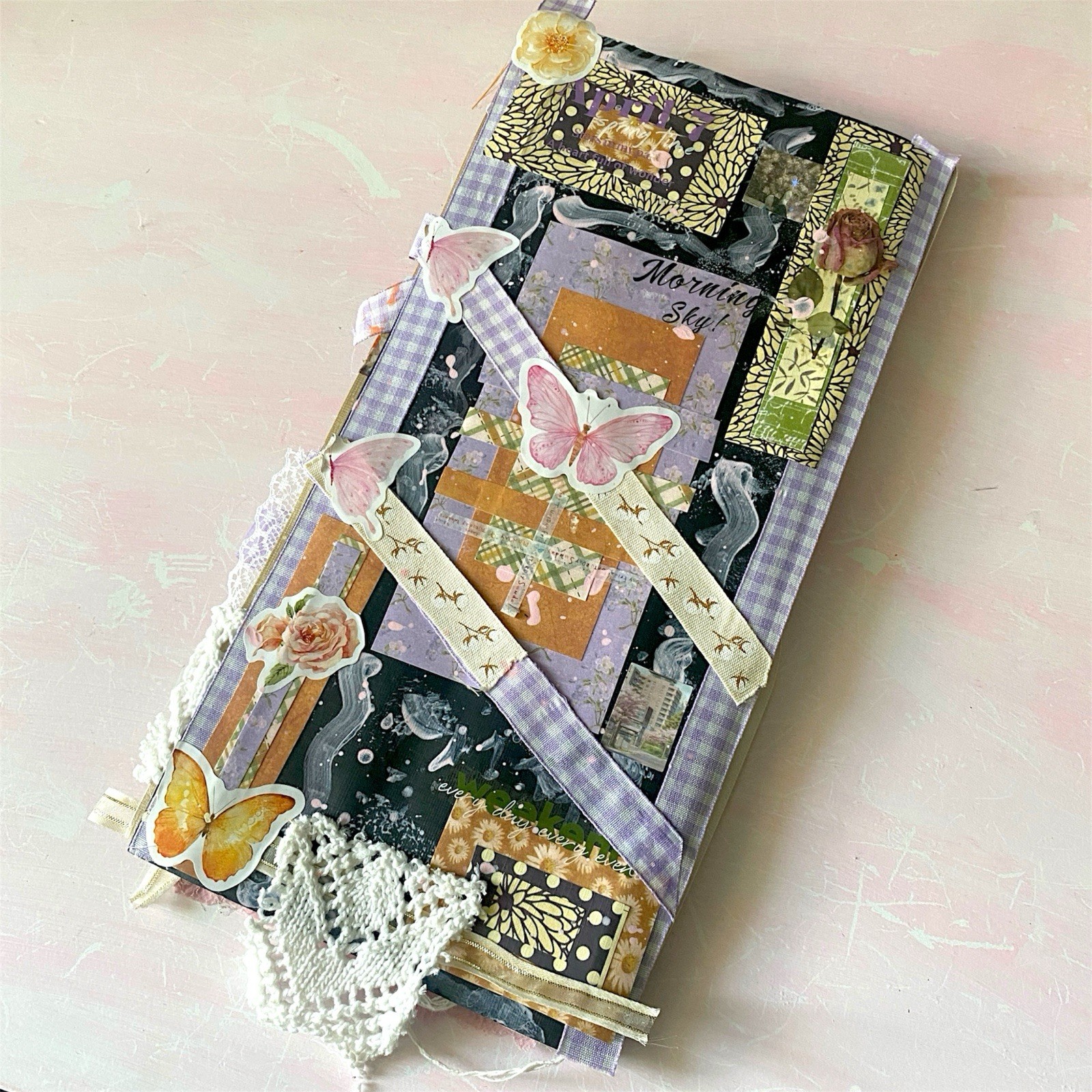 Handmade Art Junk Journal Mixed Media Collage Book Abstract Cardstock 12×6”