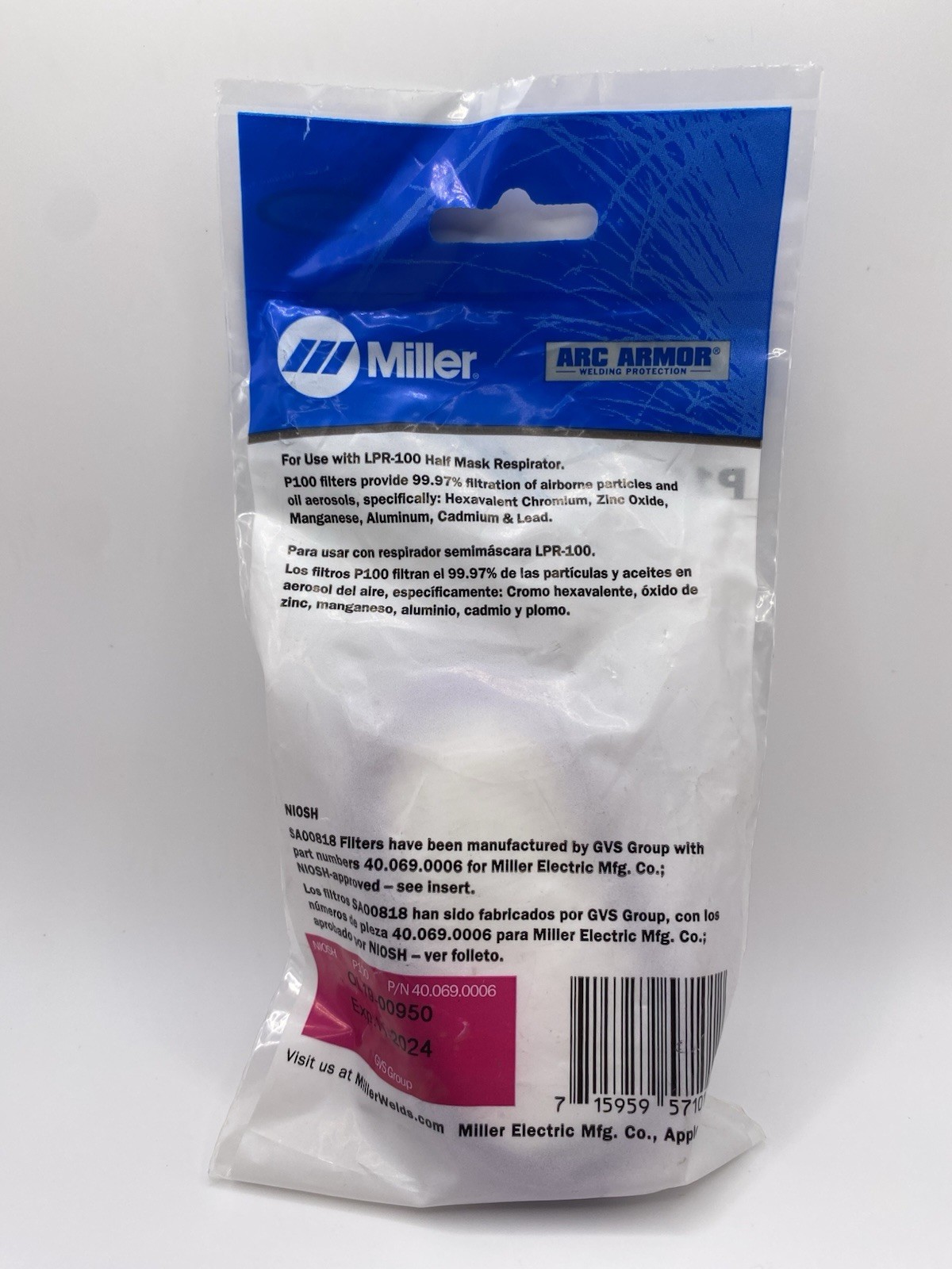 Miller P100 Replacement Filter for LPR-100 – SA00818 (2 Pack)