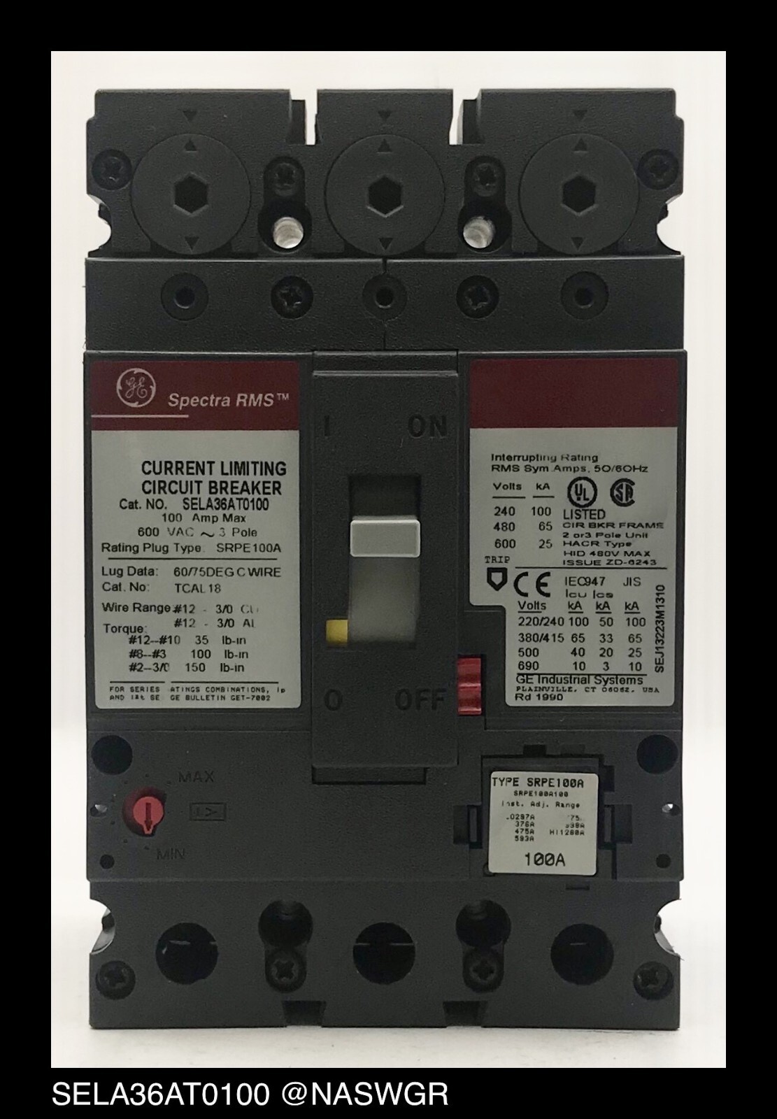 GE Spectra RMS SELA36AT0100 Circuit Breaker ~ 100 Amp – Tested/1Yr Warranty