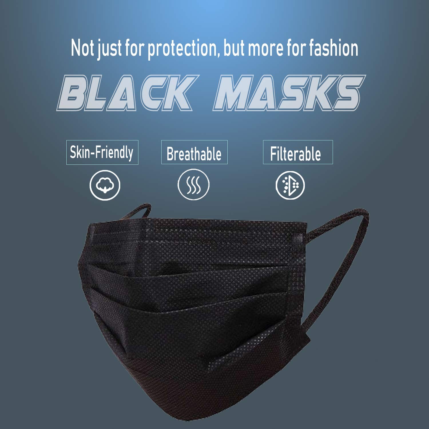 100 PCS Black Masks, Disposable Face Mask, 3 Ply Protection Masks