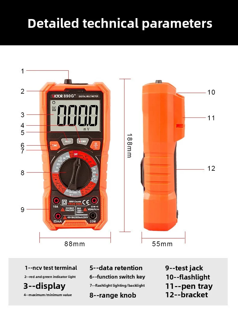 Digital Multimeter Auto Range AC DC Voltage Tester High Precision Multi Meter