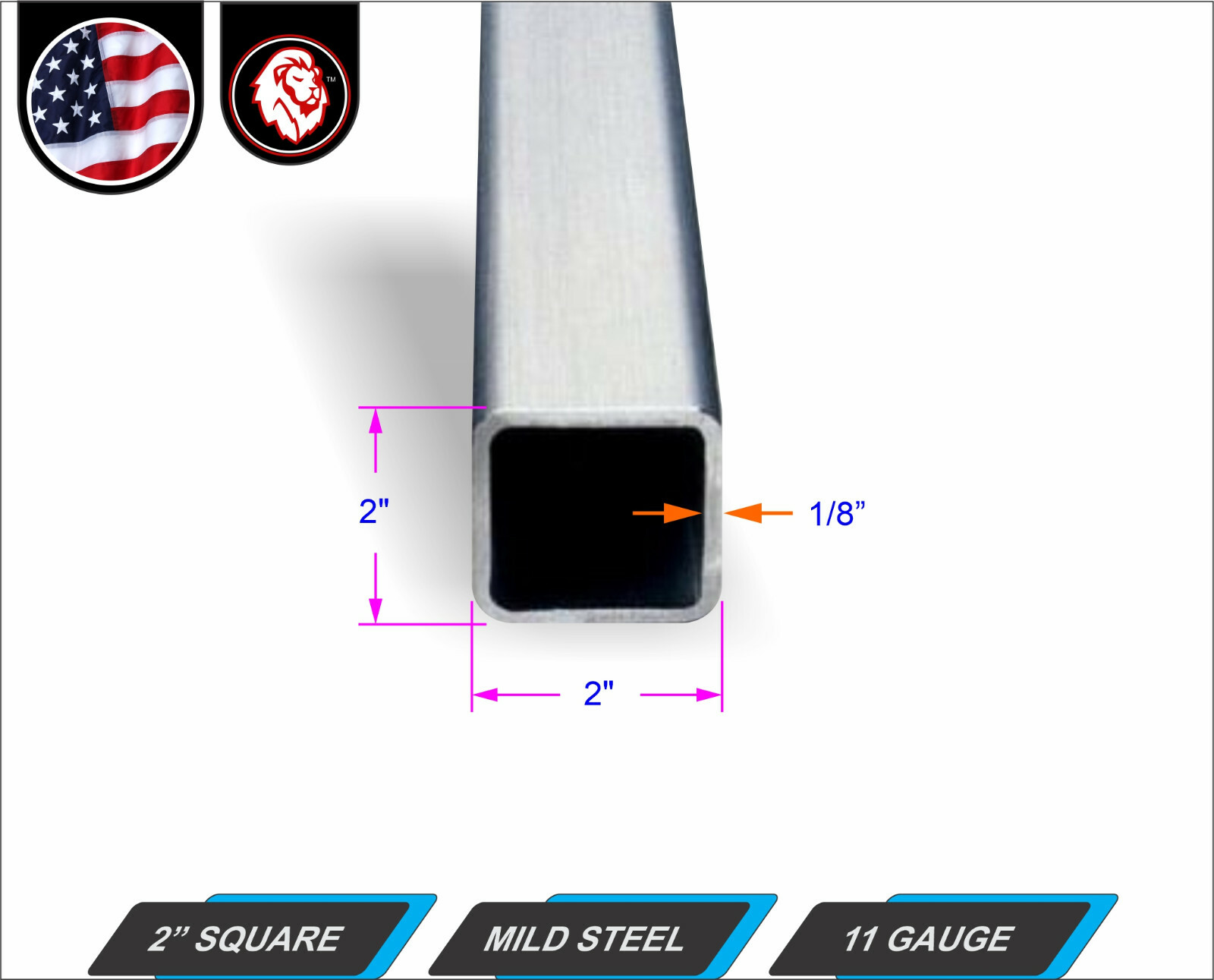 2″ Galvanized Square Steel Tube – 11 gauge – 12″ inch long (1-ft)