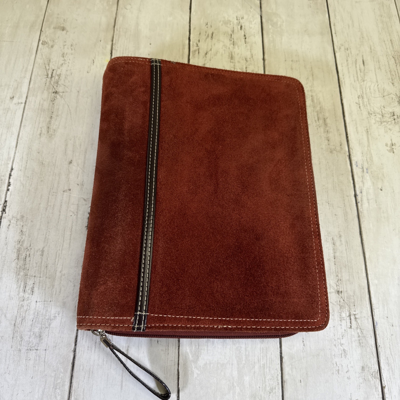 Franklin Covey Cow Suede Leather Zip Around Portfolio Organizer Planner 7 ring