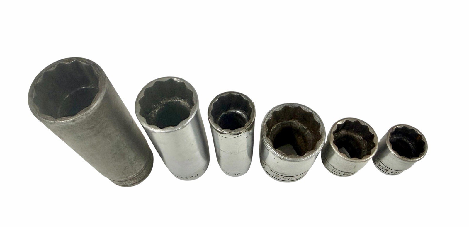 Vtg Snap On Sockets 12 PT. F181,F221, FVS181, FVS241,SW281, S261 Lot of 6