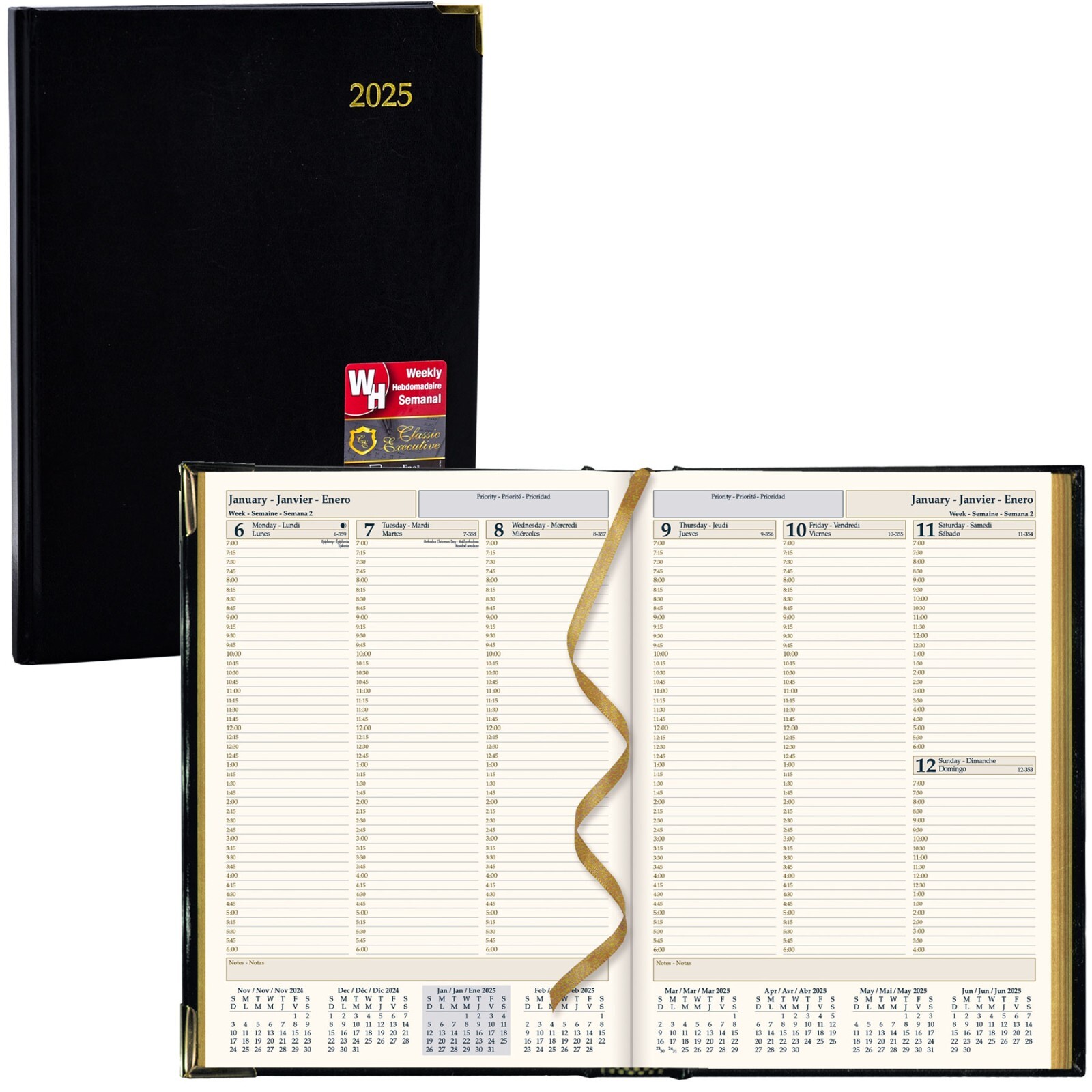 2025 Brownline CBE512 Executive Weekly Planner, Hardcover, 10-3/4 x 7-3/4″