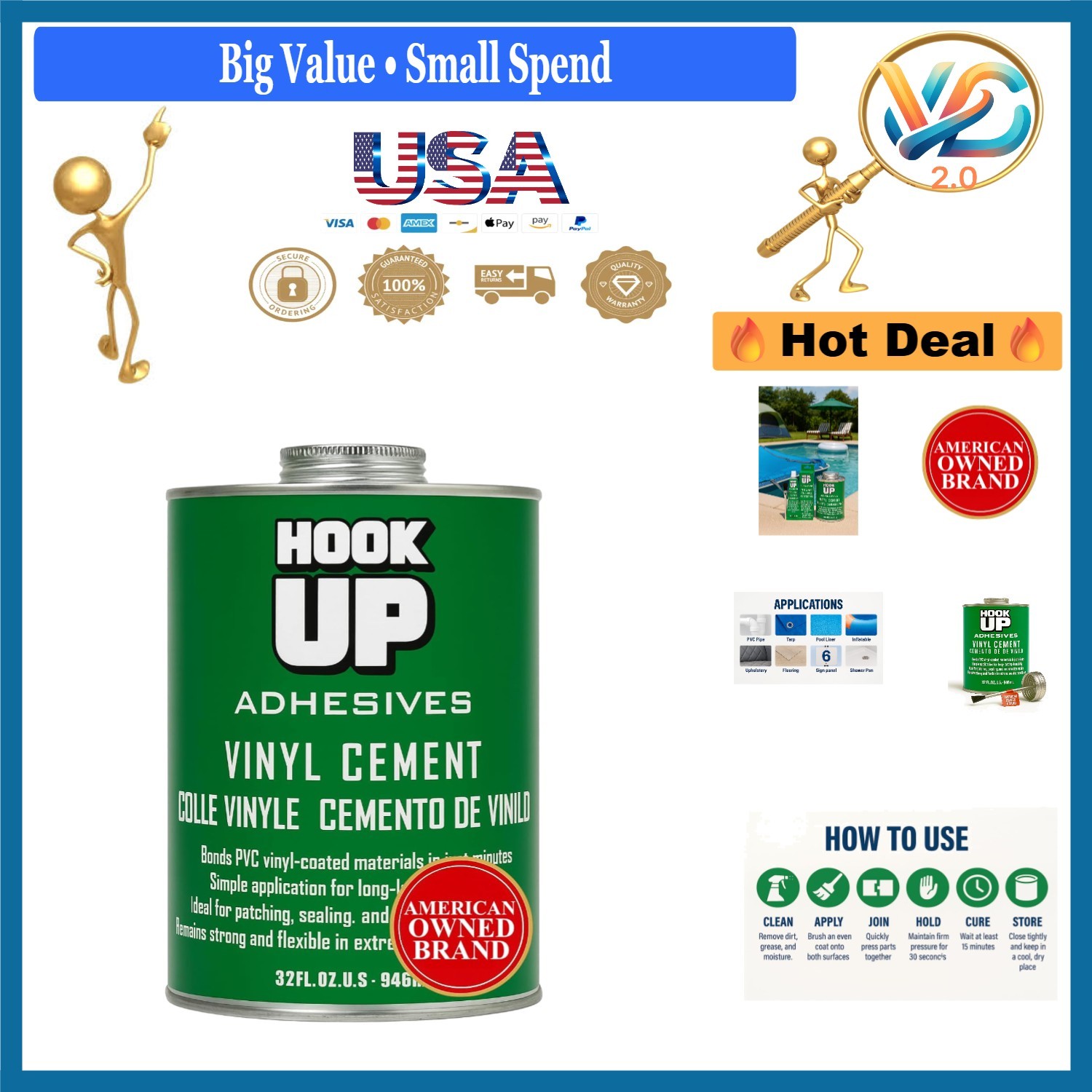 32 OZ Waterproof Vinyl Contact Cement – Fast-Drying Repair Glue for Pools Boats