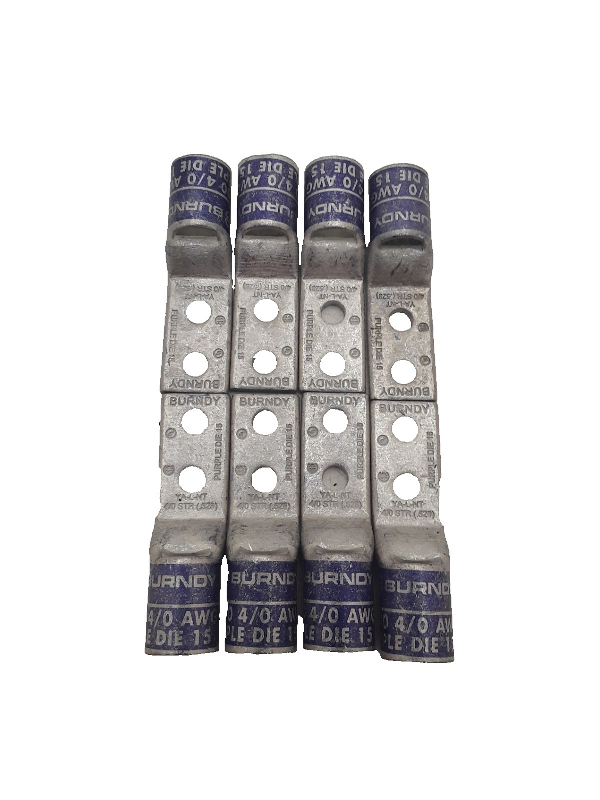 Lot Of 8 Burndy | P/N:YA28L2NT14 Compression Lug N200 4/0 AWG 1/2″ Purple Die 15