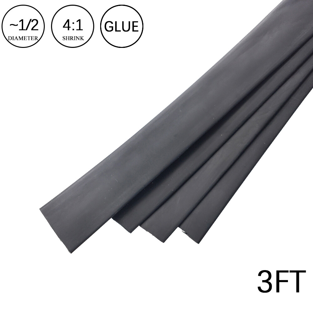 4:1 Heat Shrink Tubing 1/2″ 3FT Black Glue Waterproof Dual Wall Wires Wrap