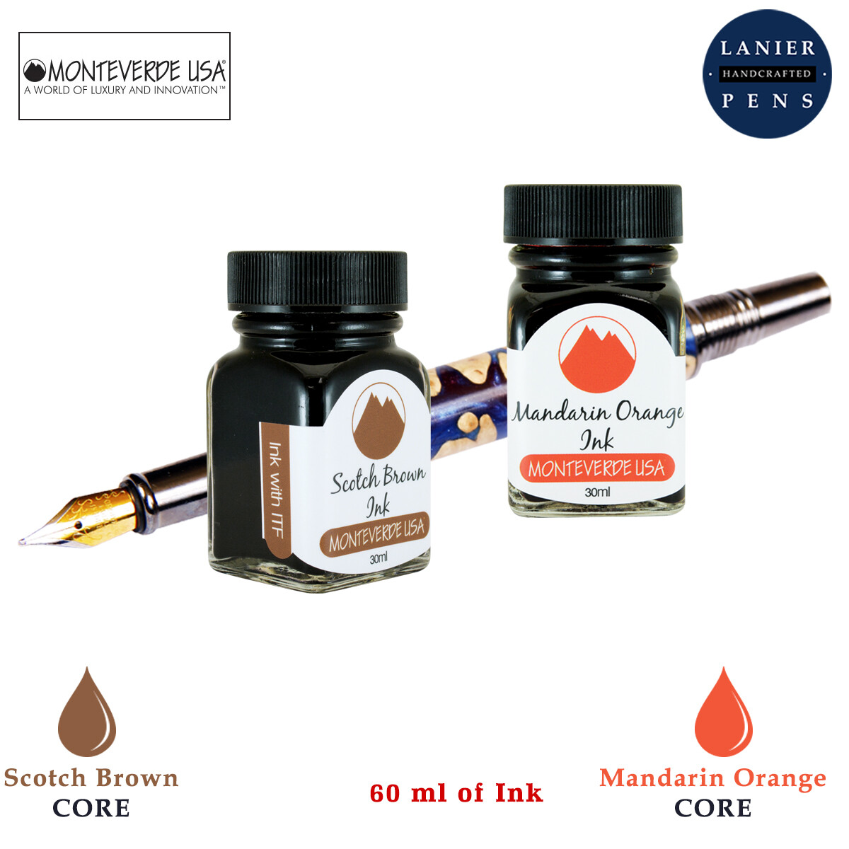 Monteverde 60ml Core Ink Bottle (30ml Scotch Brown, 30ml Mandarin Orange)