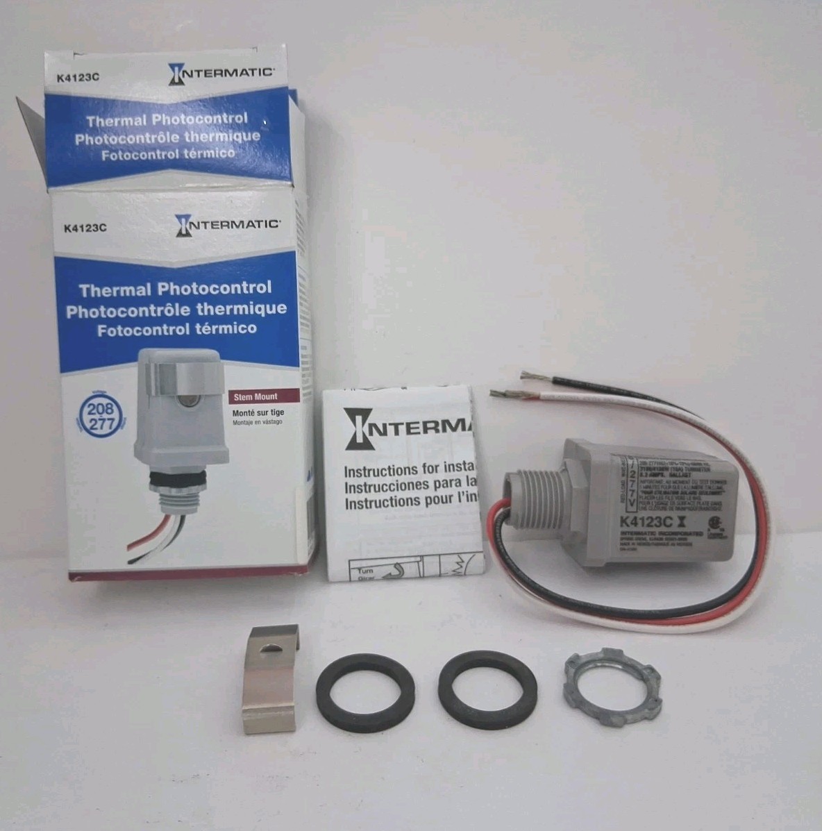 Intermatic K4123C Stem Mount Thermal Photocontrol 208-277V 15A Dusk-to-Dawn