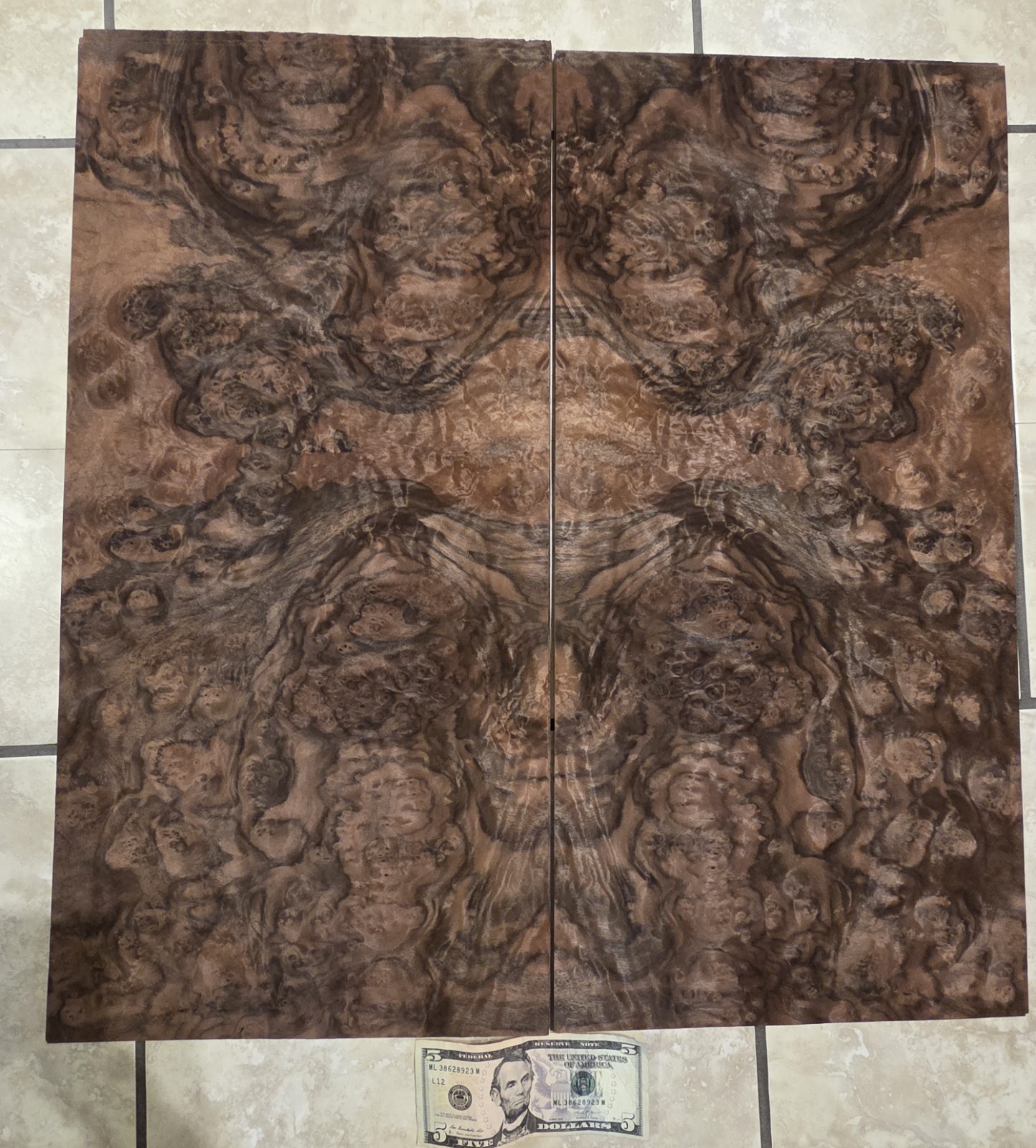 Walnut Burl Veneer:) 4@12.5×25.75″