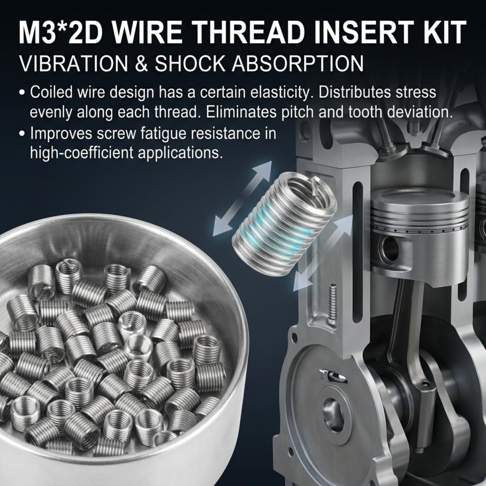 M3 Helicoil Thread Repair Kit – 50pcs Stainless Steel Coiled default, defult