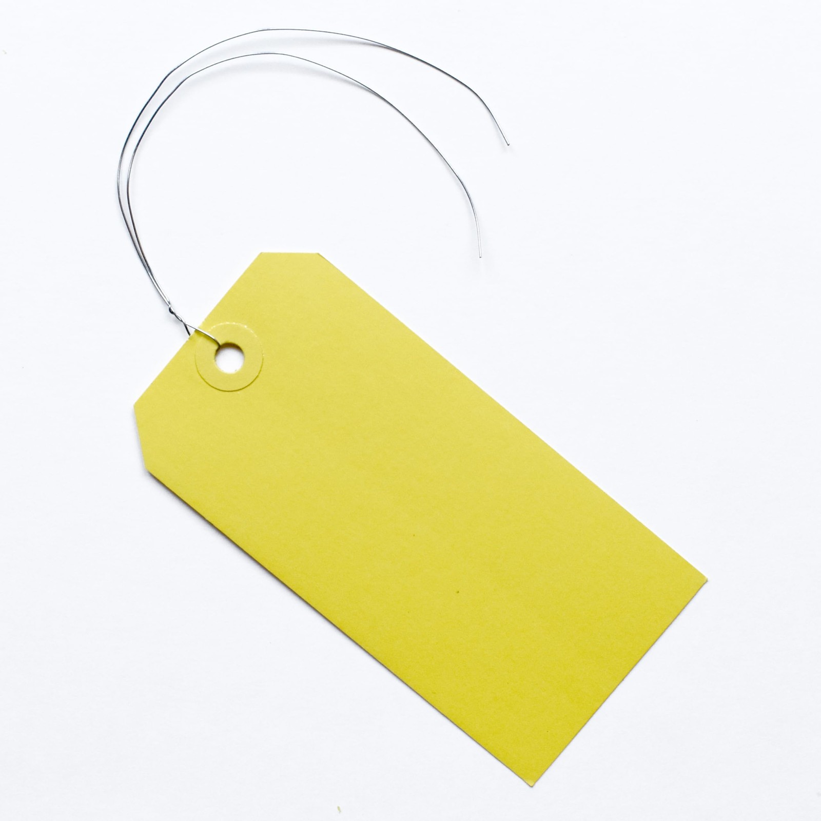 100 PCS 4.75 x 2.375 Yellow Pre-Wired Paper Tags, 5, Metal Twist Wire