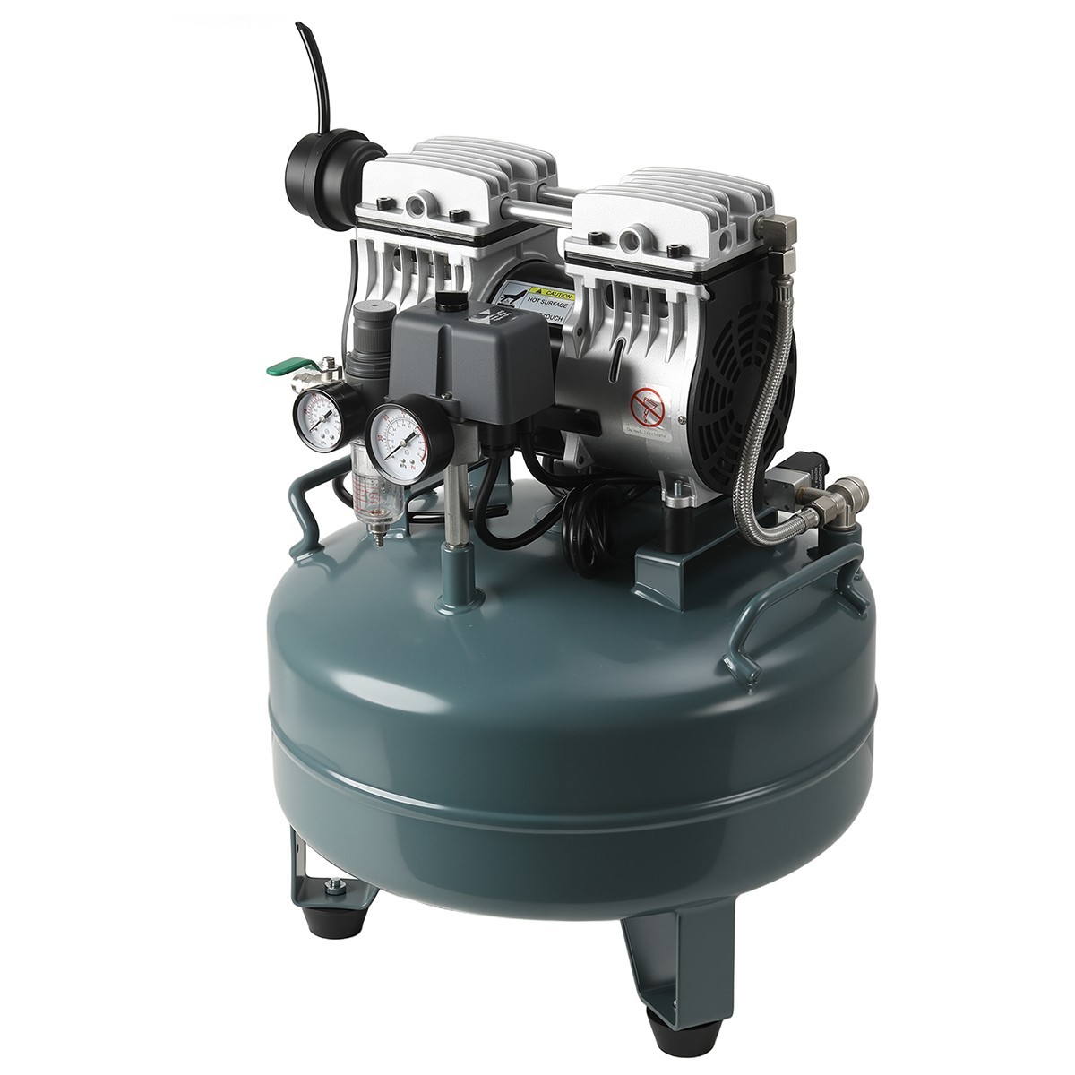 24L Portable Dental Mobile Silent Oil-Free Air Compressor Tank DUAL-Pressure