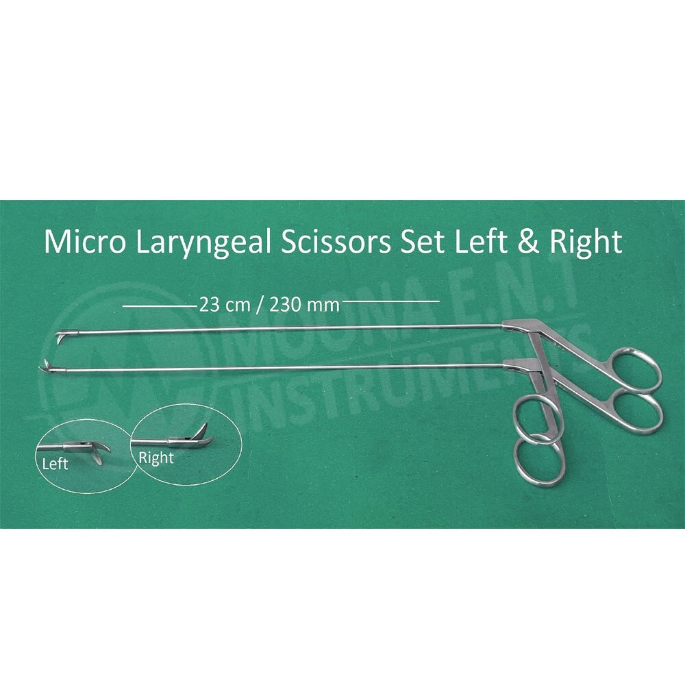 Laryngeal Scissors Set Right & Left Curved Tips, Working Length 23cm ENT Surgery
